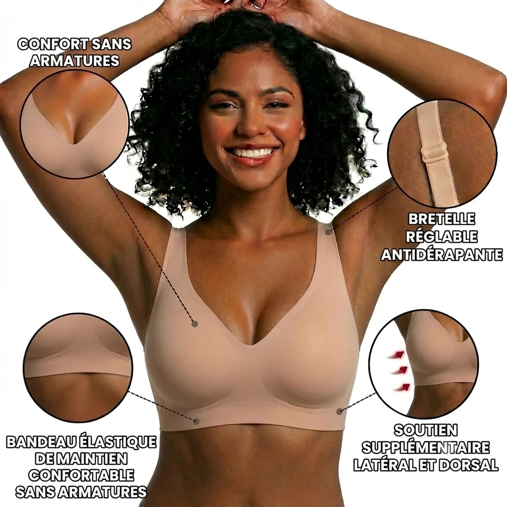 Soutien-gorge sans coutures, push-up et décolleté en V profond, sans armatures, en gelée.
